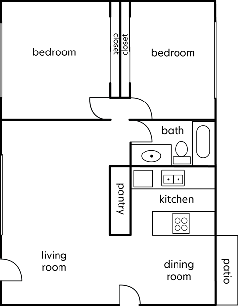 Riverside Villa 2 bed 1 bath 850sf